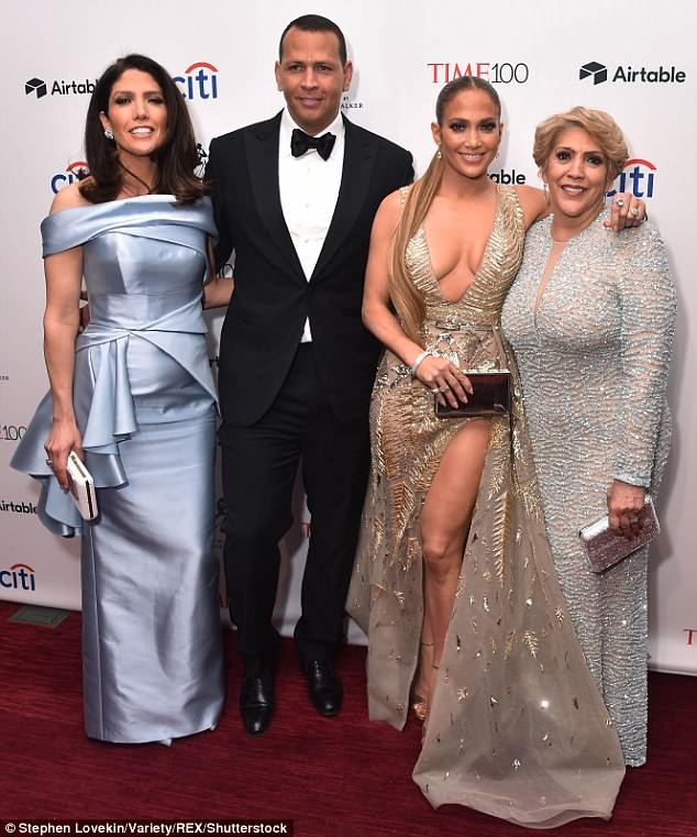 Jennifer Lopez dazzles in plunging champagne gown as she attends Time 100 Gala with Alex Rodriguez, her sister and mom (Photos)
