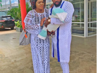 Photos of Toyin Abraham and Kolawole Ajeyemi in church with their child