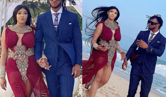 Actress, Angela Okorie marries her fiance Desmond in a romantic beach wedding (Photos)