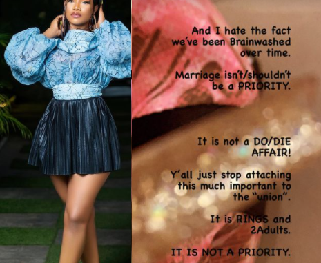 "Stop pushing the narrative that women need marriage more" BBNaija's Tacha says marriage is not a priority