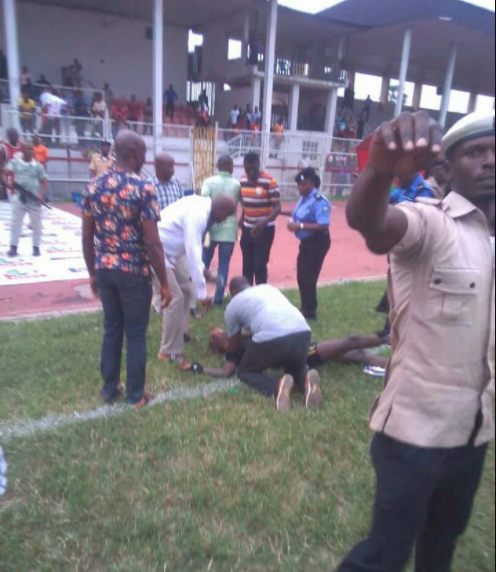 Referee beaten unconscious by fans after a football match in Owerri (photos)