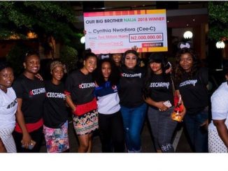 Incase you missed it, here are photos of Cee-C being presented with a cheque of N2m from her fans