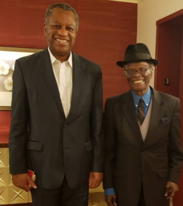 Minister of Foreign Affairs, Geoffrey Onyeama pictured with 82 year old Nigerian ambassador to the US, Justice Sylvanus Nsofor