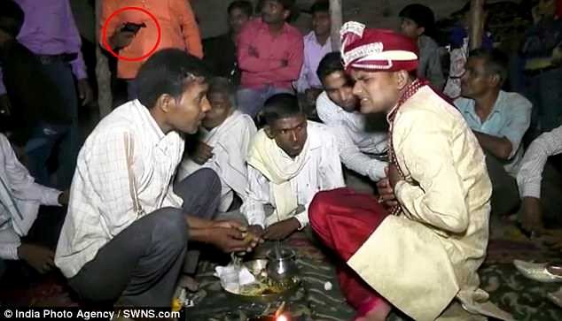 Watch the shocking moment gunman shot a groom at close range during his wedding celebration in India (Video)