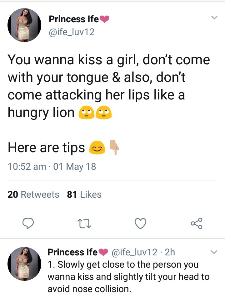 Nigerian Lady shares manual on how to accomplish the perfect kiss