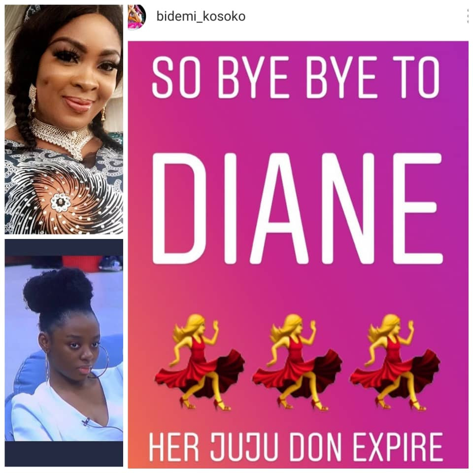 ''Her juju don expire'' Bidemi Kosoko reacts to Diane's eviction from #BBNaija