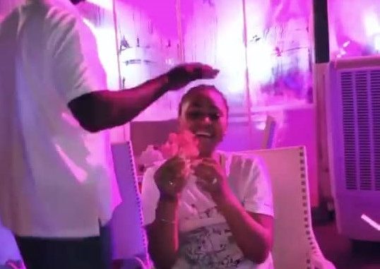 Ned Nwoko plucks flower for wife Regina Daniels as he surprises her with a birthday treat (Videos)