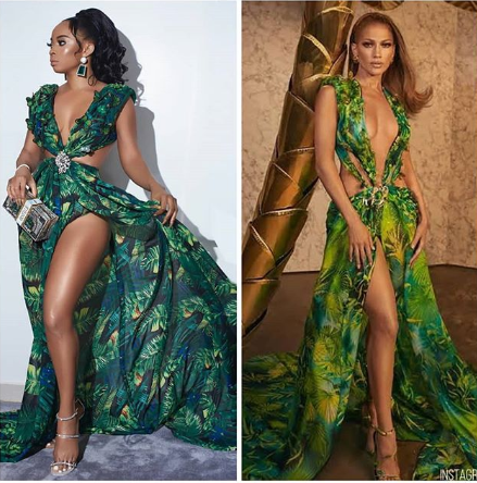 Toke Makinwa recreates Jennifer Lopez's iconic Versace outfit......did she nail it? (photos)