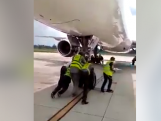 Wonders shall never end - Man expresses surprise at seeing Nigerian airport officials push an airplane (video)