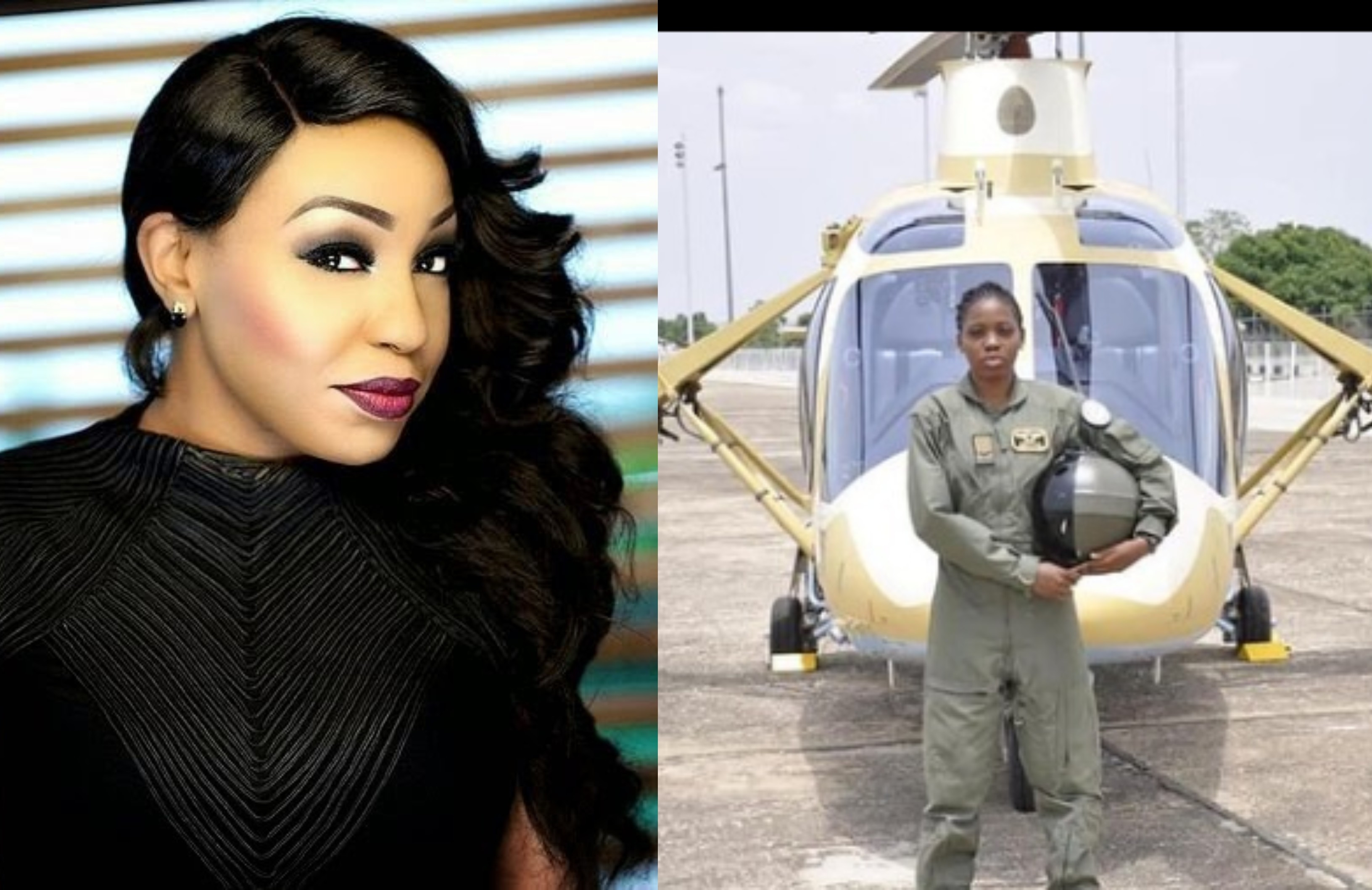 Rita Dominic replies follower who had issues with her not celebrating Nigeria's first female combat helicopter pilot, Tolulope Arotile when she was alive
