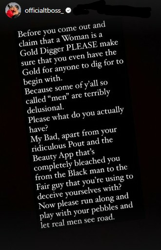 ''Make sure you have the gold''- Reality TV star, Tboss, addresses men who are quick to call women 'gold diggers'