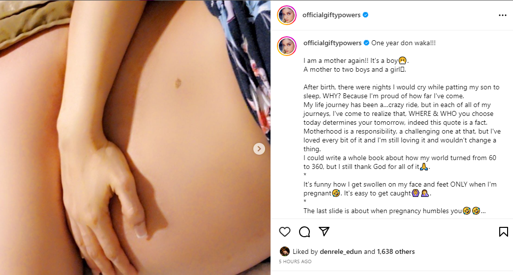 BBNaija star, Gifty Powers, announces the arrival of her third child