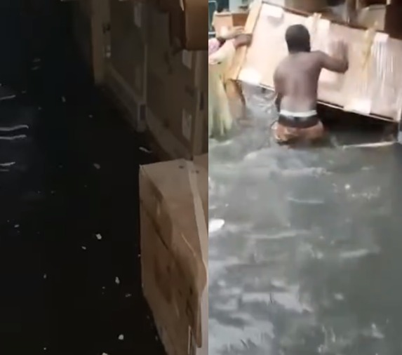 Goods worth millions of Naira destroyed after heavy flooding in Alaba International market (video)