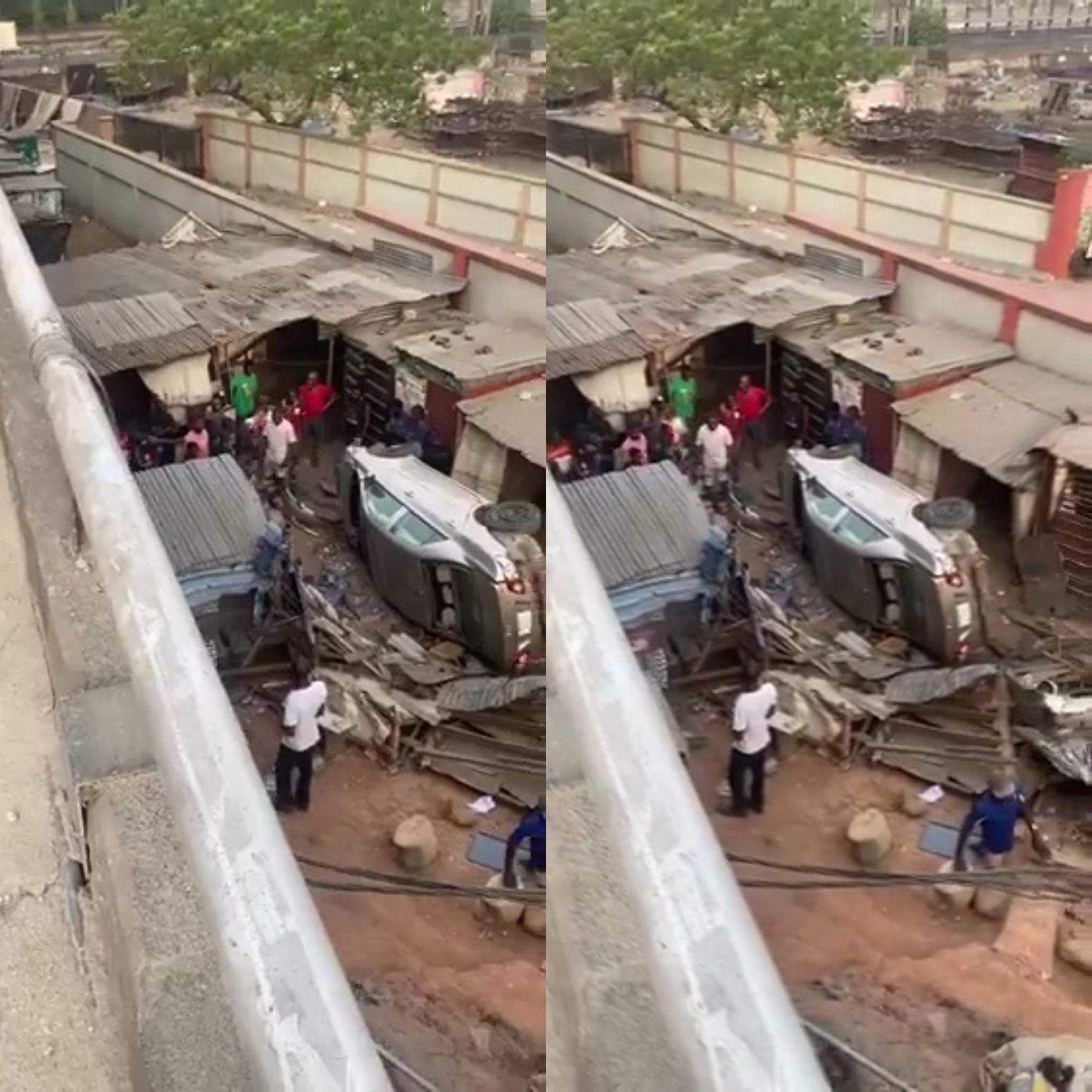 Car falls off the bridge in Lagos