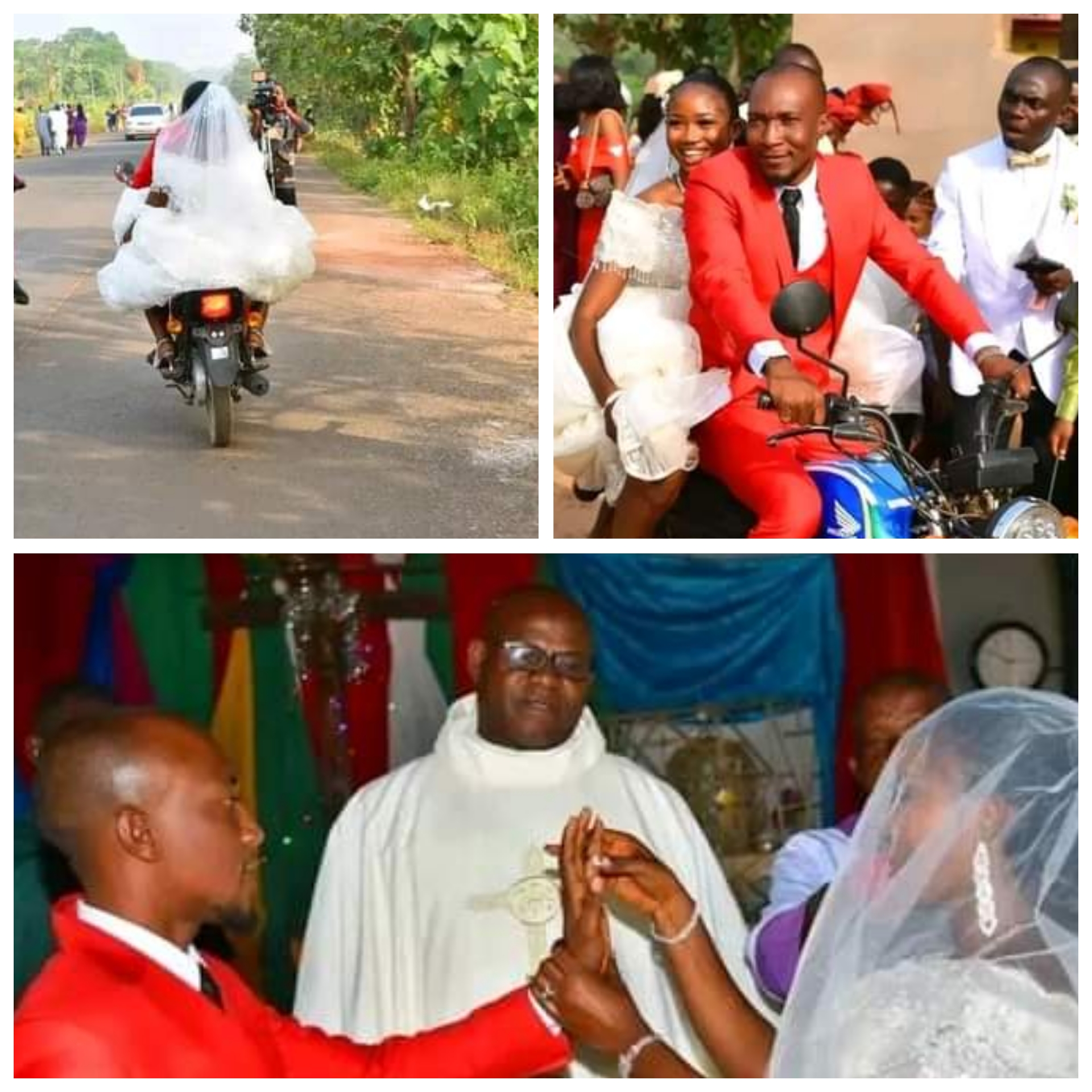 Benue bride and groom arrive church in motorcycle