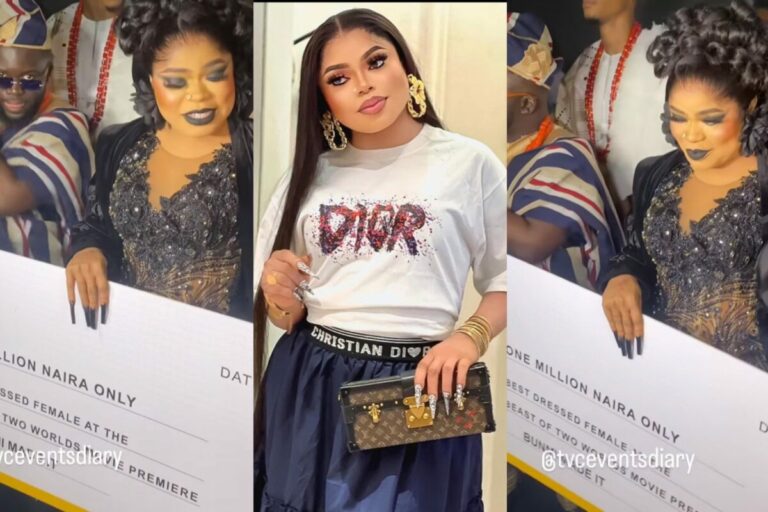 Crossdresser Bobrisky gets N1m as Best Dressed Female at Ajanaku premiere