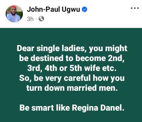 You might be destined to become 2nd, 3rd, 4th or 5th wife. So be very careful how you turn down married men - Nigerian polygamist advises single ladies