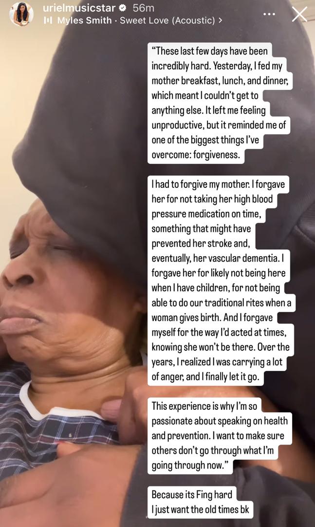 "I had to forgive my mother" Uriel Oputa reveals ways caring for her sick mother has taught her to forgive