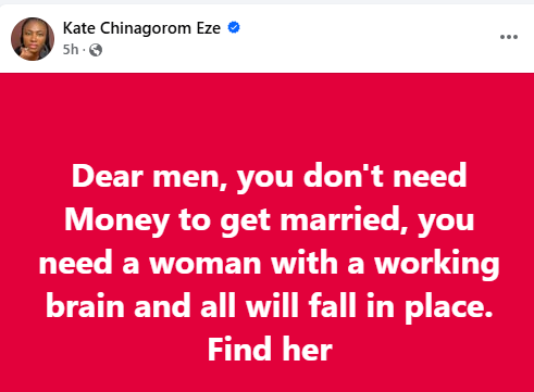"You don't need money to get married, you need a woman with a working brain" - Nigerian marriage therapist tells men