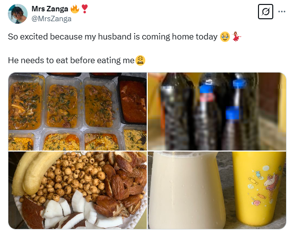 "He needs to eat before eating me" - Nigerian woman prepares lavish meal for her husband as he returns home